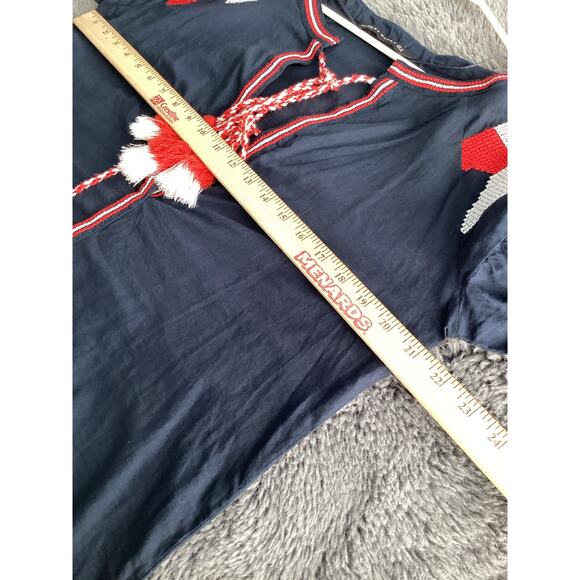 Zara embroidered tassel ties nautical Navy boho top blouse size medium vacation - Picture 8 of 10